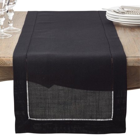 SARO LIFESTYLE SARO  16 x 120 in. Rectangle Classic Hemstitch Border Table Runner  Black 6304.BK16120B